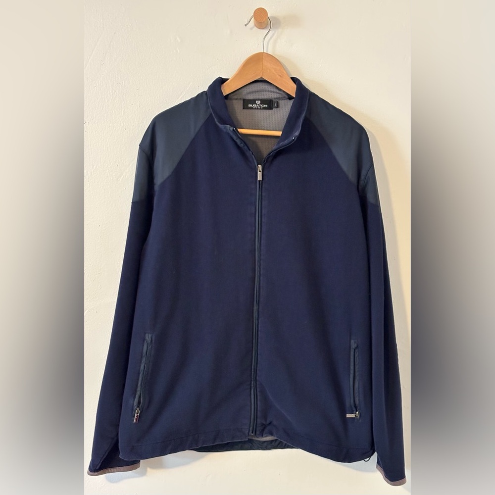 🌸 Bugatchi Men’s Navy Blue Full-zip Jacket Size Large